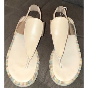 Flexx Thong Sandals Womens 5.5 Cream Leather Striped Slingback Shoes Sandal